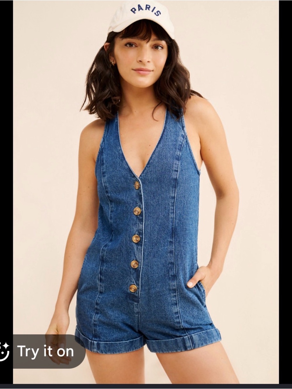 Show me Your Mumu Denim San Diego Button-Front Sleeveless Romper New size Medium